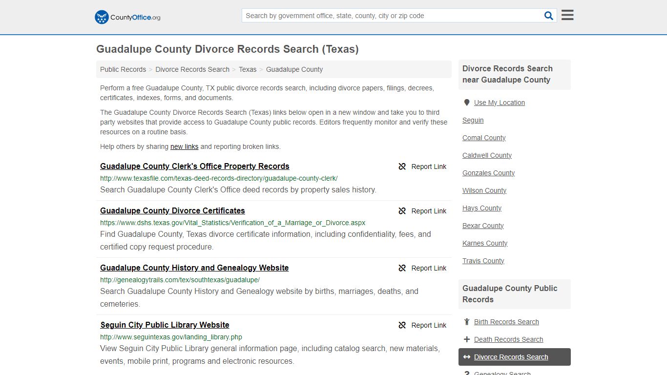 Guadalupe County Divorce Records Search (Texas) - County Office