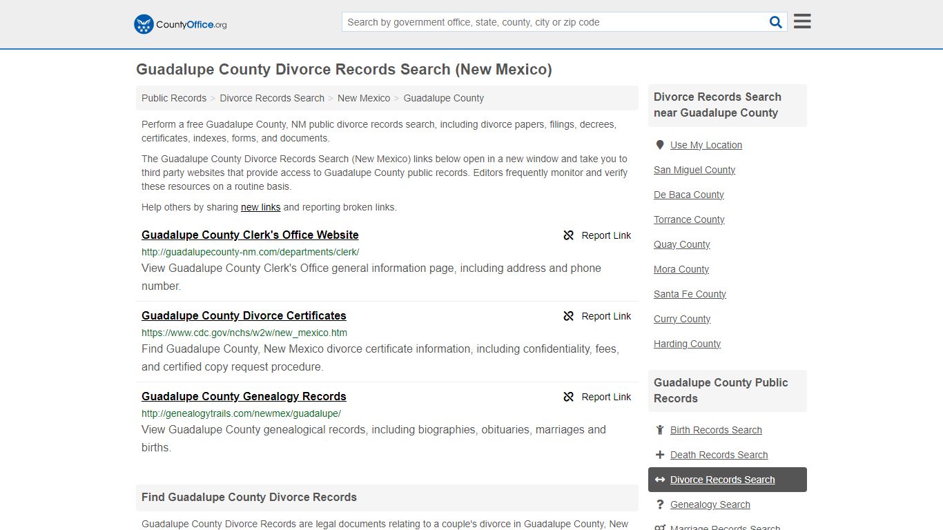 Guadalupe County Divorce Records Search (New Mexico) - County Office